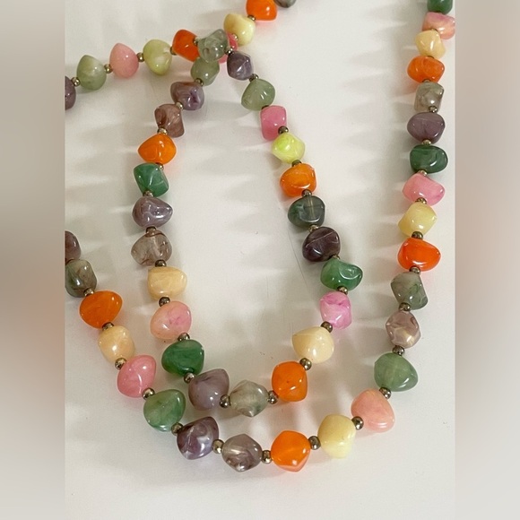 Multi-Colored Shiny Faux Stone (Plastic-like) Necklace - Picture 9 of 12